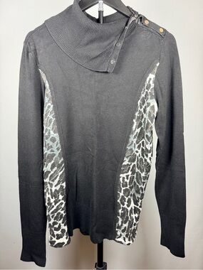 Vintage Cache Black Sweater with Leopard-Print Side Panels